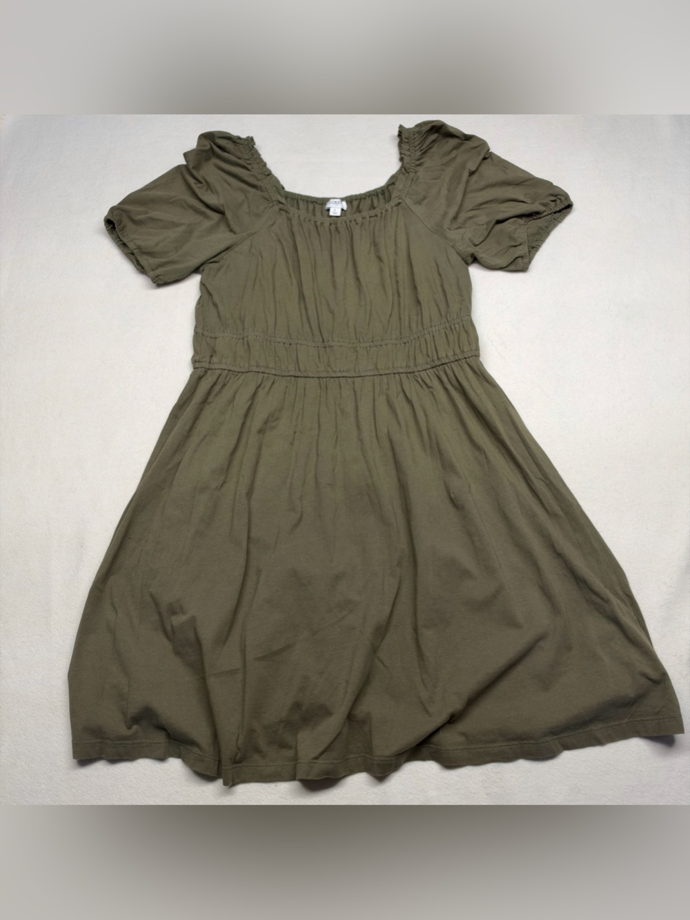 J. Crew Olive Green Smocked Waist Midi Dress